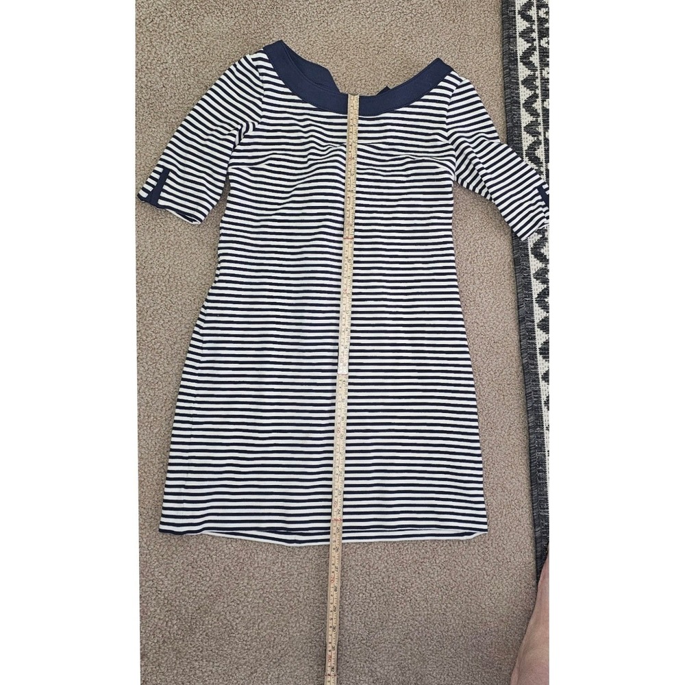 Banana Republic Navy Blue White Striped Sheath Dress Size 4 Elbow Sleeve‎ Mini